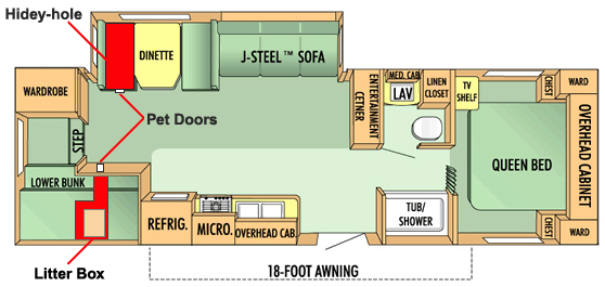 proposed placement for cat hiding spot and litter box